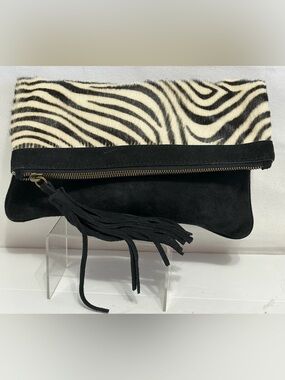 Ann Mashburn Canvas and leather handbag, zebra print design, Vintage, RARE